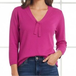 Ann Taylor Size Small Pink V-neck long sleeve/ sweater with tie detail
